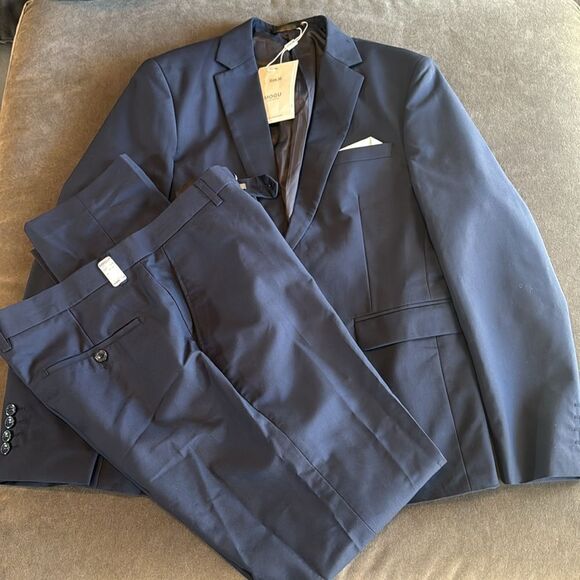 Men’s Mogu Blue 2 Piece One Button Slim Fit Suit Size 36 Jacket 34 Pants NWT - Picture 9 of 13